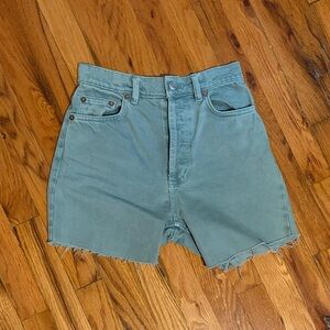 Zara Teal High-Rise Cutoff Denim Shorts